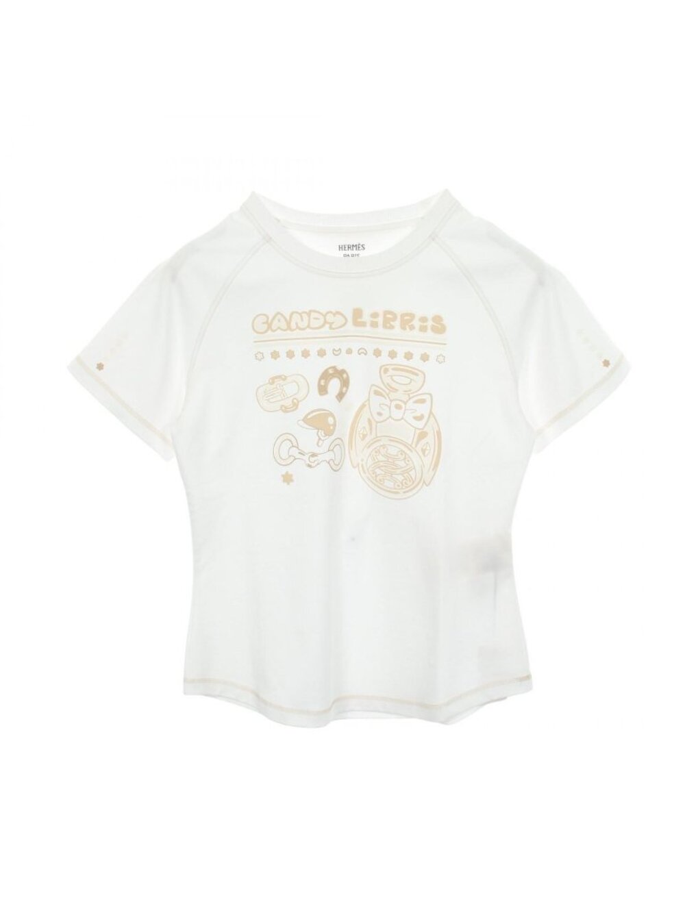 Hermes Short Sleeve T-Shirt Candy Libris Raglan White Cotton